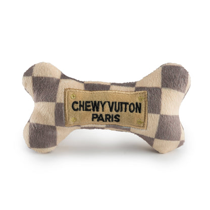 Checker Chewy Vuiton Bone – Weiches Plüsch-Hundespielzeug mit Quietscher