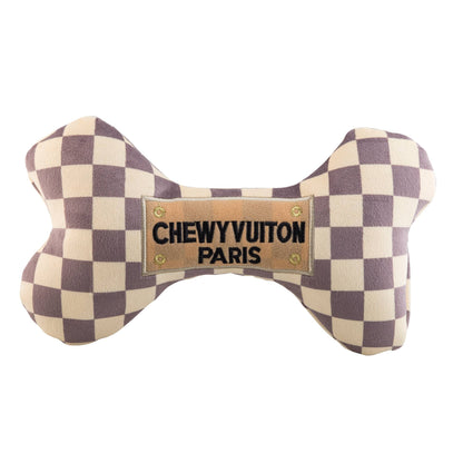 Checker Chewy Vuiton Bone – Weiches Plüsch-Hundespielzeug mit Quietscher